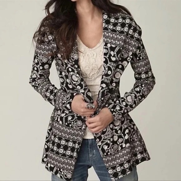 Free People Jackets & Blazers - Free People Paisley Open Front Peplum Cardigan Jacket, Black/Beige, Size M